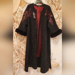 Dressy Sparkly Elegant Black Embroidered Roses Women's Coat New Sz L/50